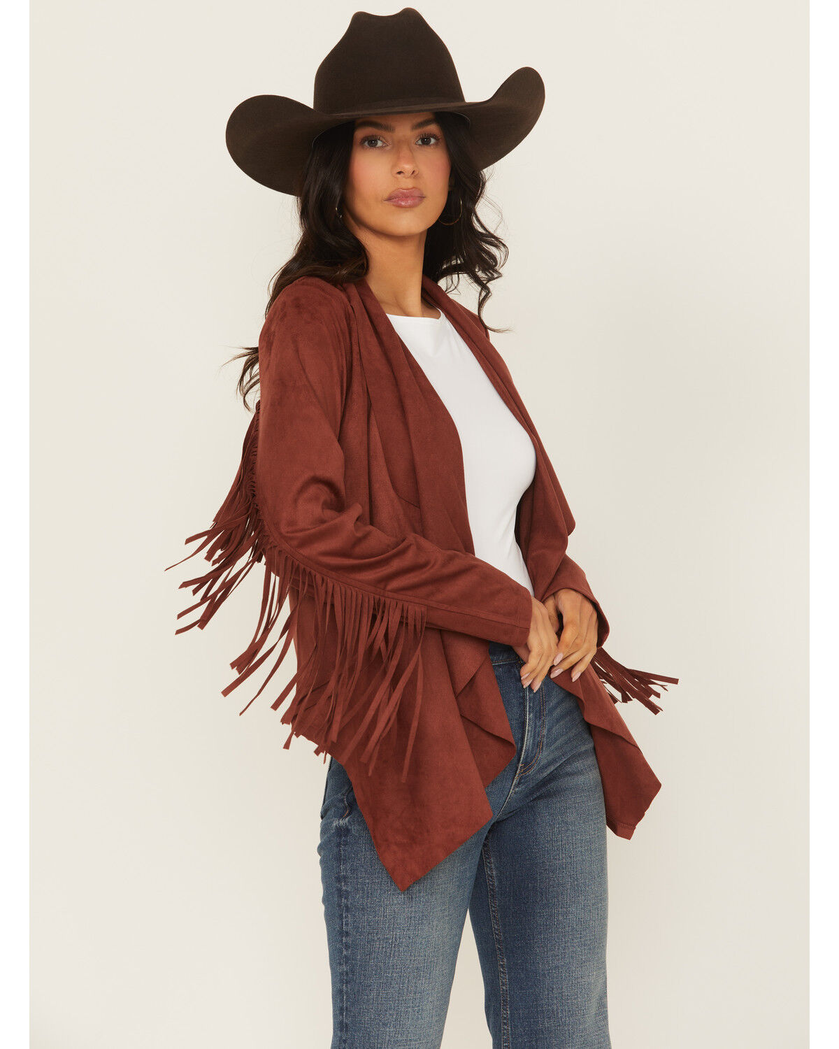 Image #2 - Shyanne Women's Cascade Front Faux Suede Fringe Jacket, Mahogany, hi-res