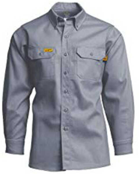 Lapco Men's FR Solid Long Sleeve Button Down Uniform Shirt , Grey, hi-res