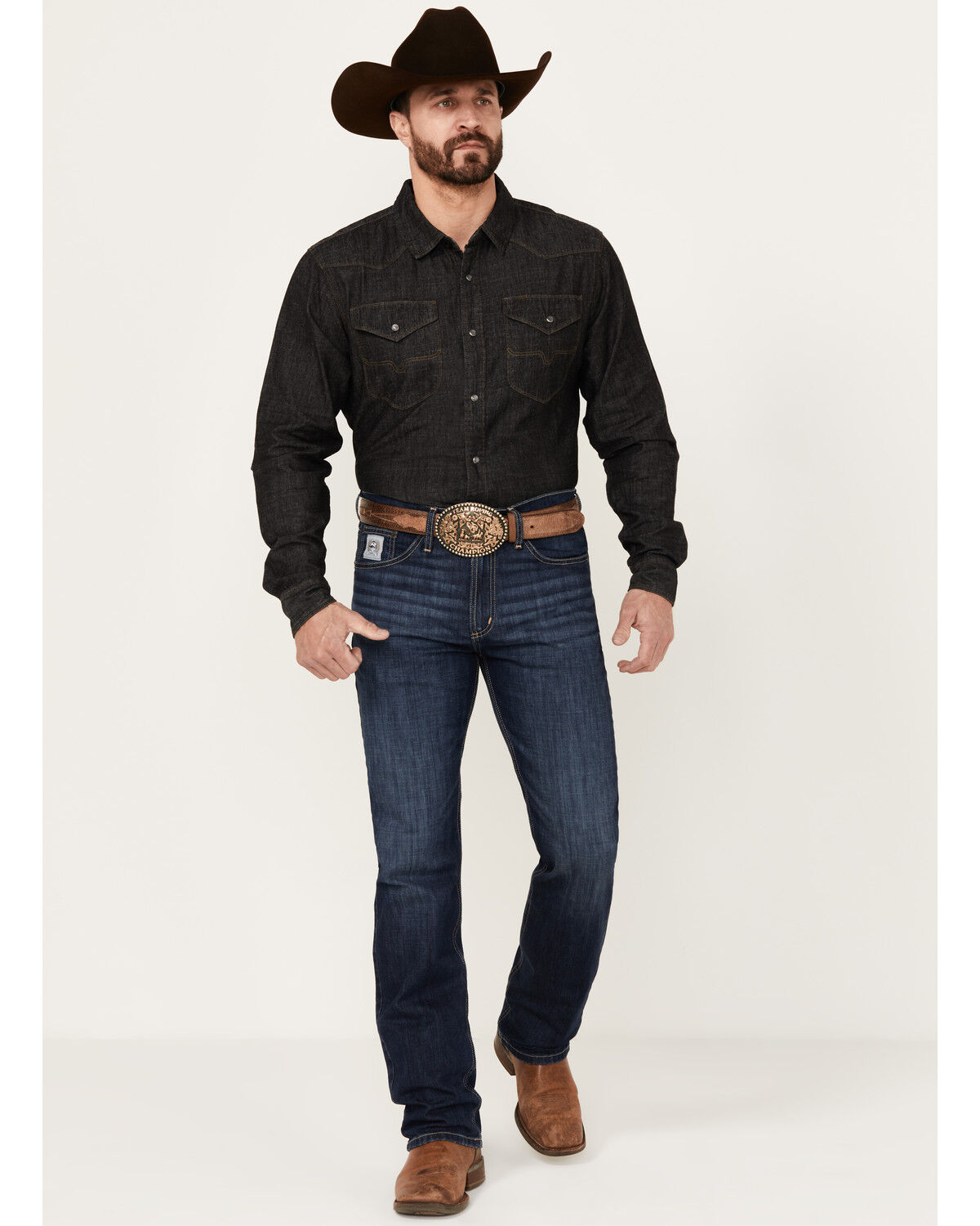 Image #1 - Cinch Men's Silver Label Dark Stonewash Slim Straight Performance Stretch Denim Jeans, Indigo, hi-res