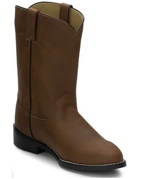 Image #2 - Justin Men's Basics Roper Western Boots - Round Toe, Bay Apache, hi-res