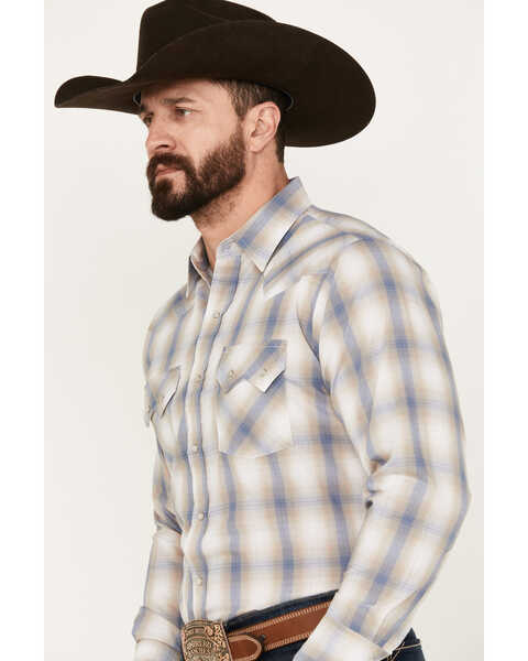 Ely Walker Men's Plaid Print Long Sleeve Pearl Snap Western Shirt - Tall, White, hi-res