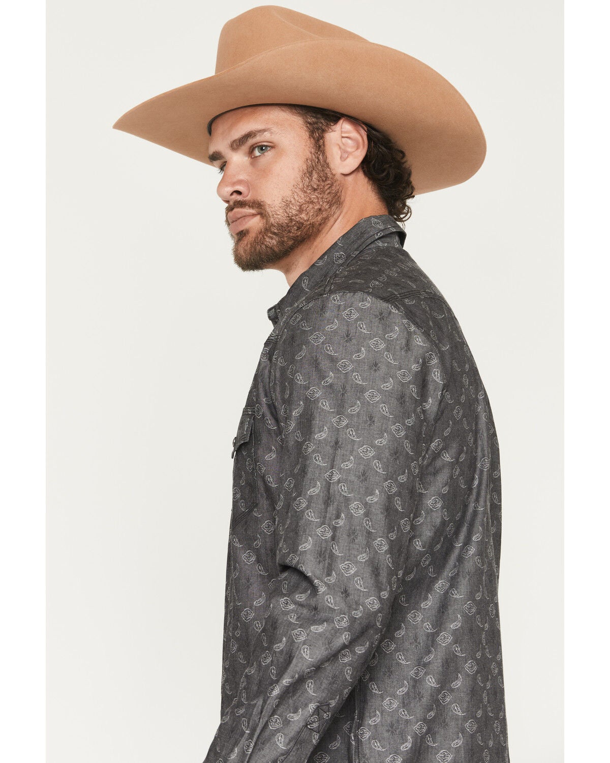 Image #2 - Moonshine Spirit&reg; Men's Steel Drum Bobby Paisley Print Long Sleeve Snap Western Shirt, Grey, hi-res