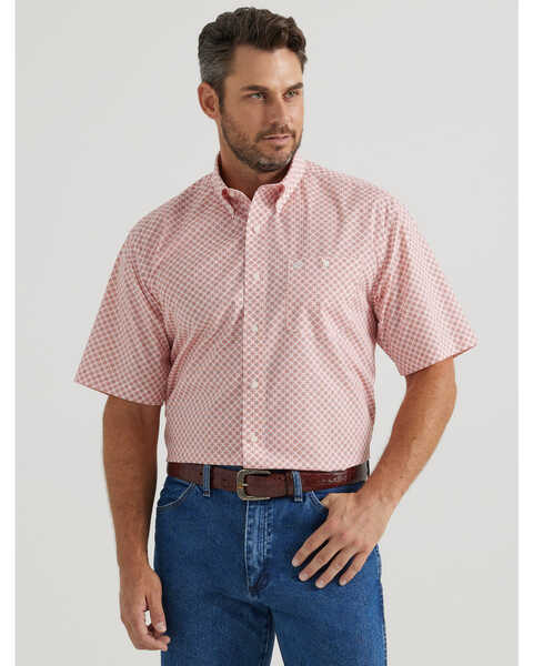 Image #1 - Wrangler Men's Classic Medallion Print Short Sleeve Button-Down Western Shirt , Orange, hi-res