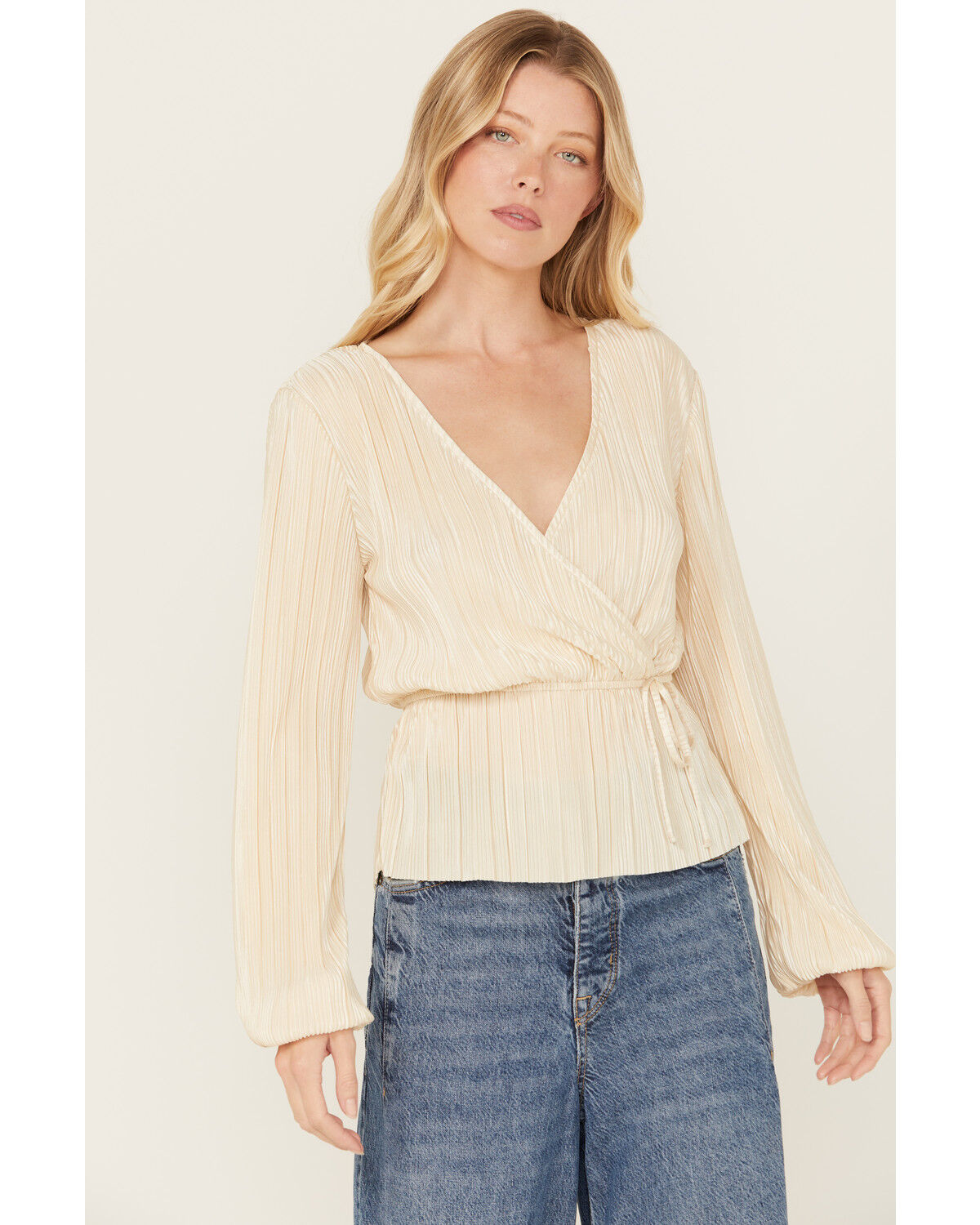 Image #1 - Luna Chix Women's Boot Barn Exclusive Peplum Long Sleeve Top, Ivory, hi-res