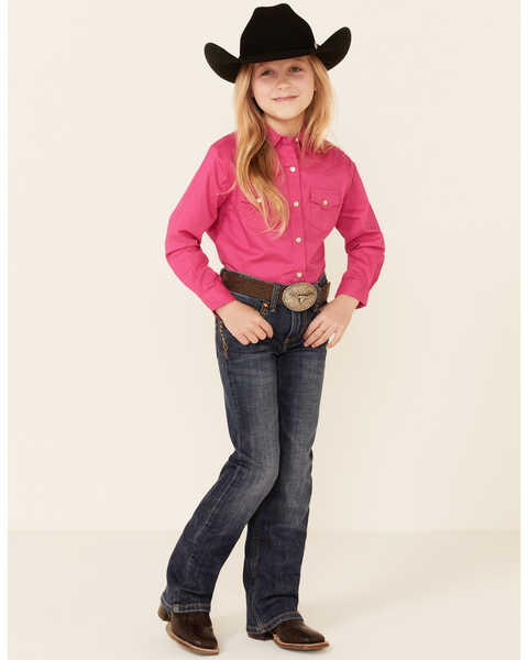 Image #2 - Wrangler Girls' Snap Long Sleeve Western Shirt , Pink, hi-res