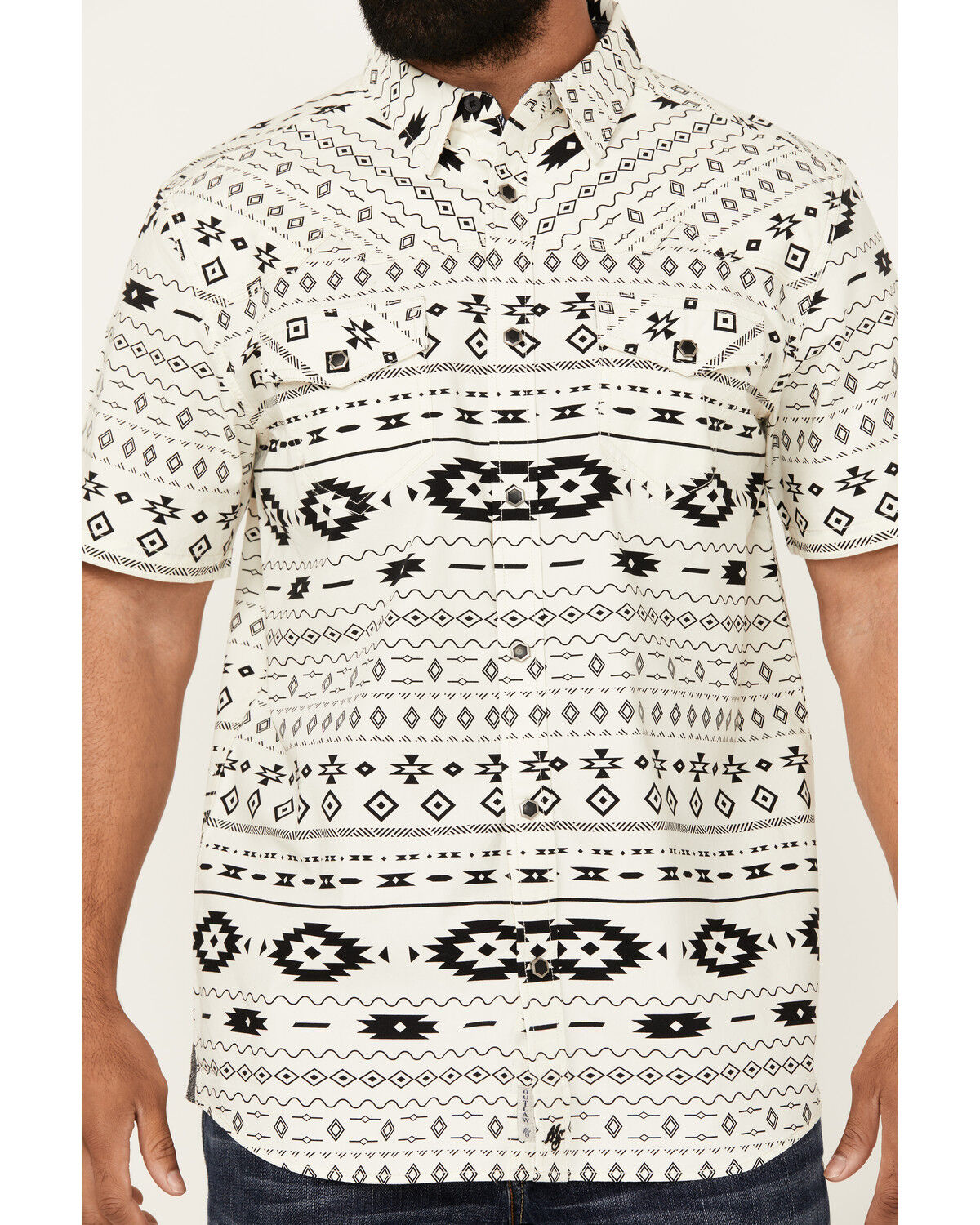 Image #3 - Moonshine Spirit Men's Dynamic Southwestern Striped Short Sleeve Snap Western Shirt, White, hi-res