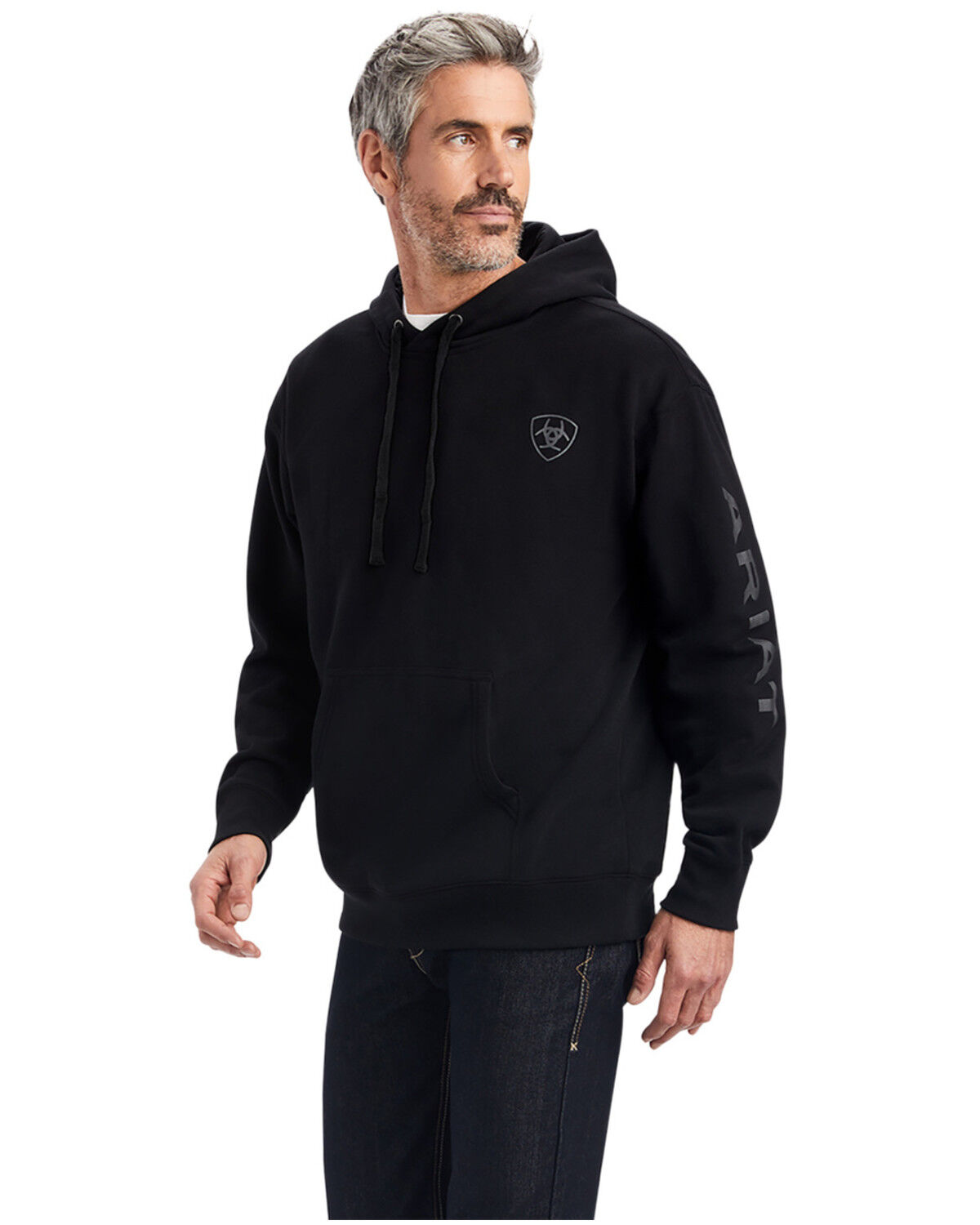 Image #1 - Ariat Men's Logo Graphic Hooded Sweatshirt - Tall, Black, hi-res