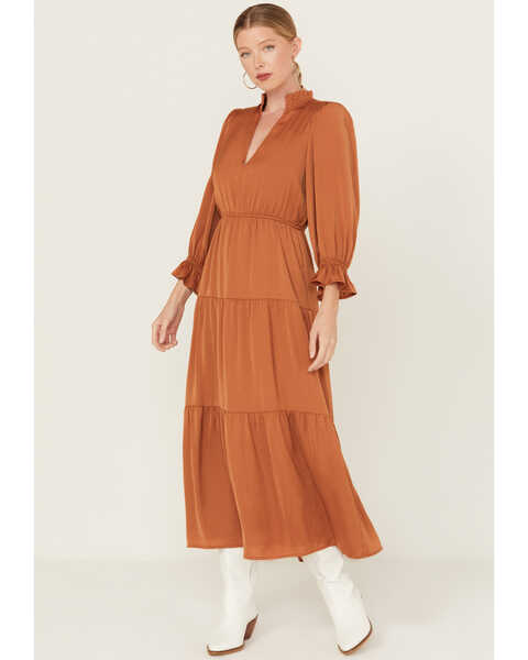 Revel Women's Tiered Midi Dress, Rust Copper, hi-res