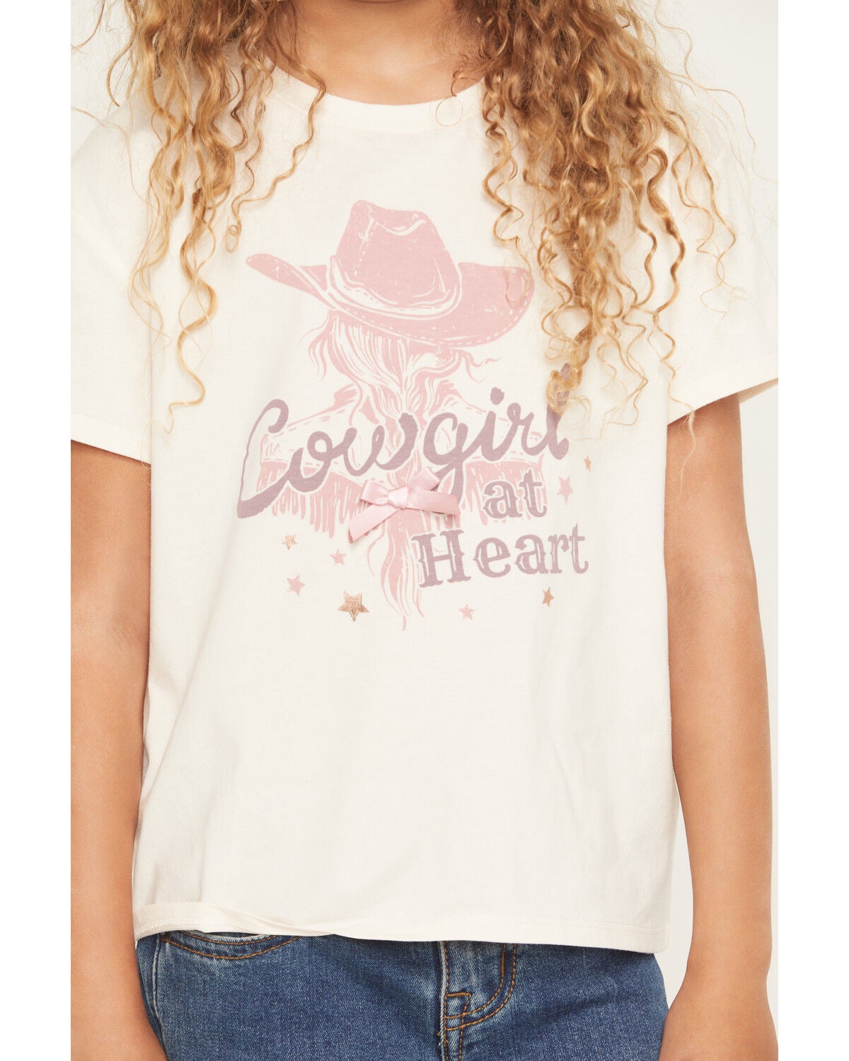 Image #3 - Shyanne Girls' Cowgirl at Heart Short Sleeve Graphic Tee, Off White, hi-res