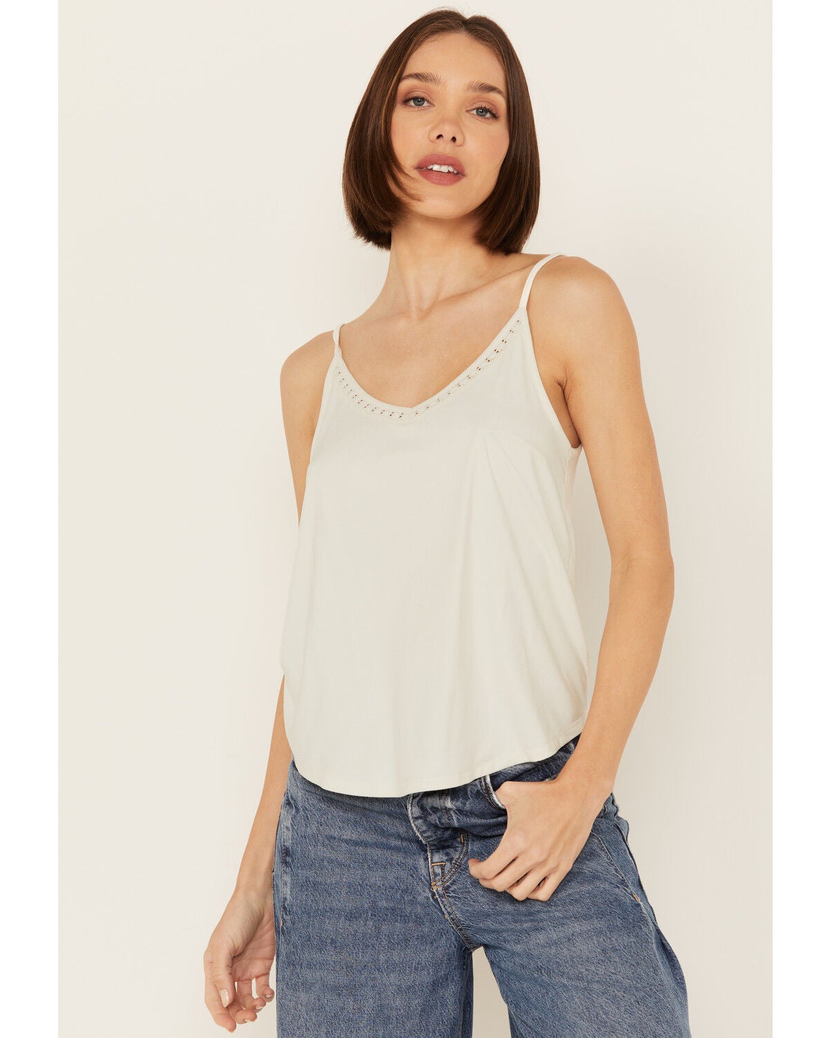 Image #1 - Shyanne Women's Crochet Trim Faux Suede Cami, Ivory, hi-res