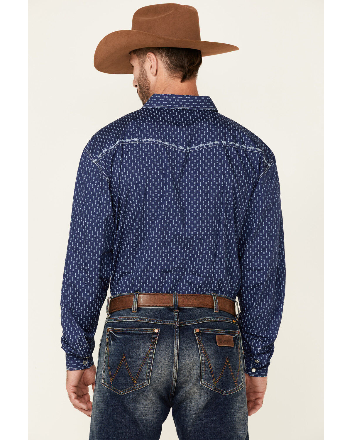 Image #4 - Cowboy Hardware Men's Arrow Geo Print Long Sleeve Pearl Snap Western Shirt, Blue, hi-res