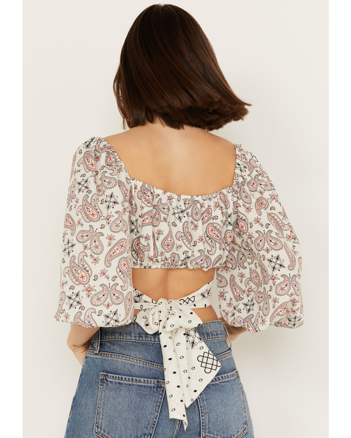 Image #4 - Beyond The Radar Women's Bandana Print Tie Back Top, Ivory, hi-res