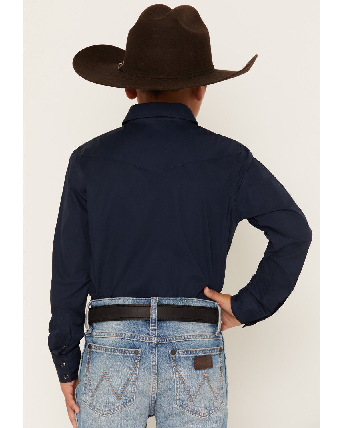 Image #4 - Gibson Trading Co Boys' Solid Long Sleeve Snap Western Shirt, Midnight Blue, hi-res