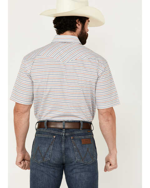 Image #4 - Panhandle Men's Serape Striped Short Sleeve Pearl Snap Western Shirt , Cream, hi-res