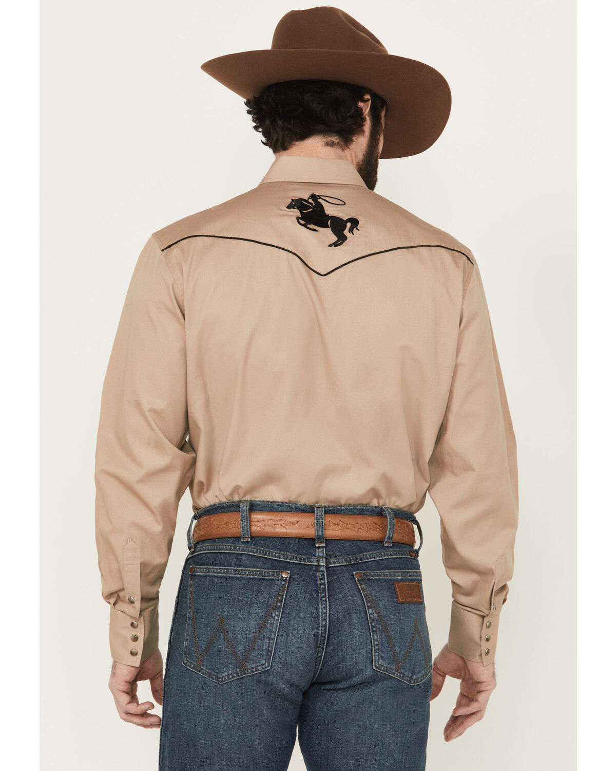 Image #4 - Rodeo Clothing Men's Solid Embroidered Long Sleeve Snap Western Shirt, Tan, hi-res