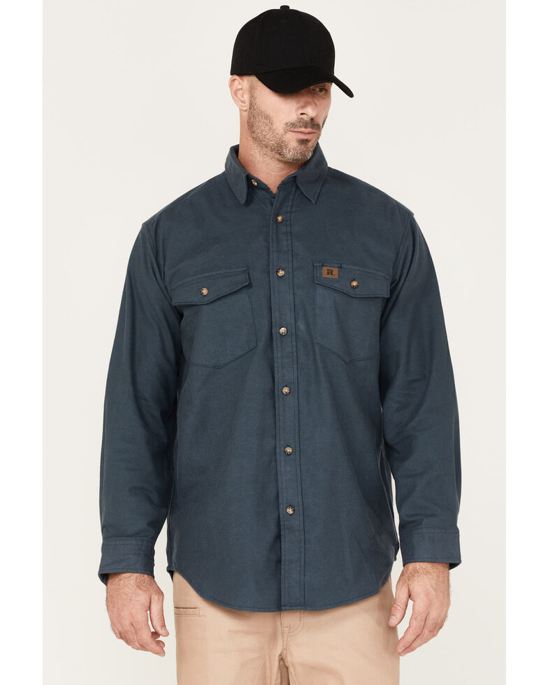 Wrangler Riggs Workwear Men's Heavyweight Long Sleeve Button-Down Work Shirt, Navy, hi-res