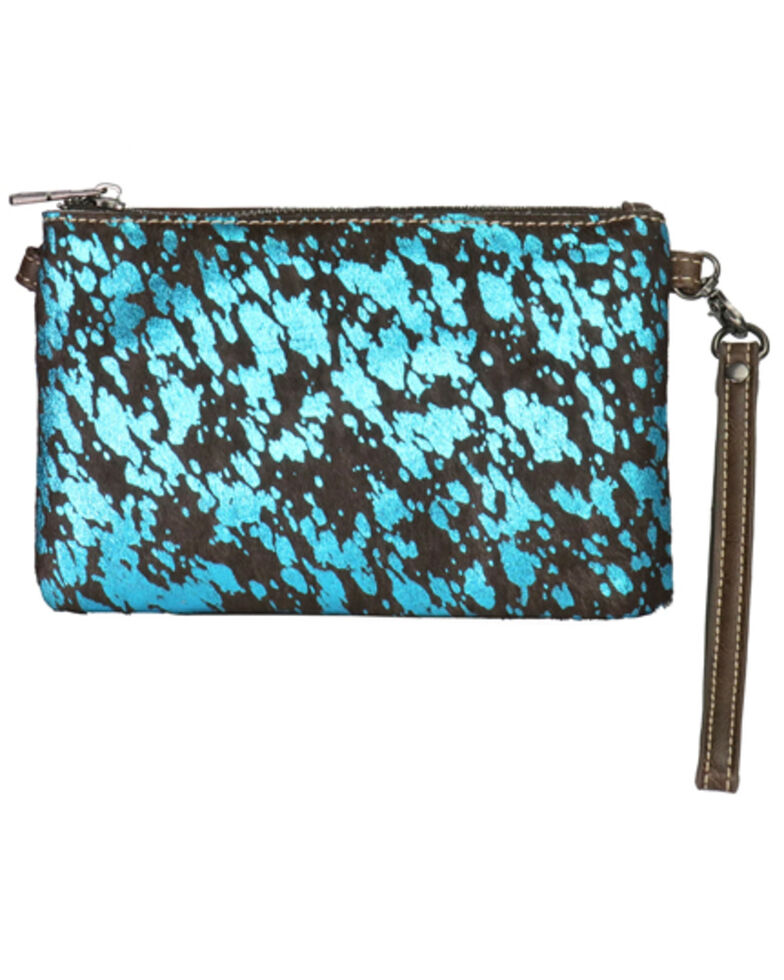 Montana West Women's Metallic Cowhide Wristlet, Turquoise, hi-res