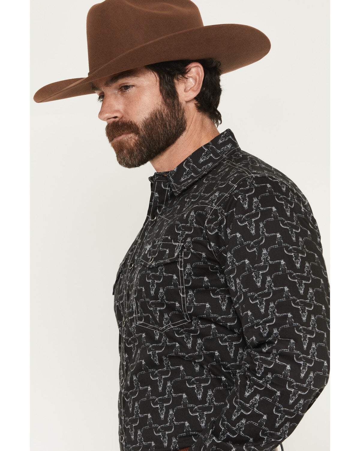 Image #2 - Cowboy Hardware Men's Hombre Skull Long Sleeve Snap Stretch Western Shirt, Black, hi-res