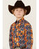 Image #2 - Rock & Roll Denim Boys' Dale Brisby Southwestern Print Long Sleeve Pearl Snap Western Shirt, Orange, hi-res