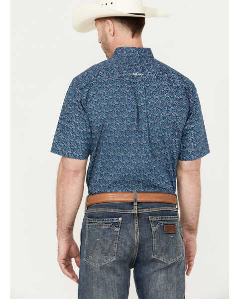 Image #4 - Ariat Men's Wrinkle Free Emmitt Print Button Down Short Sleeve Western Shirt, Teal, hi-res