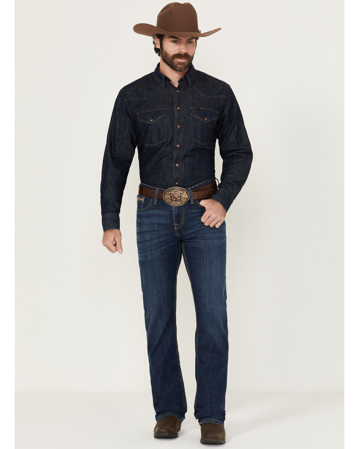 Cinch Men's Ian Dark Wash Slim Bootcut Performance Stretch Denim Jeans, Indigo, hi-res