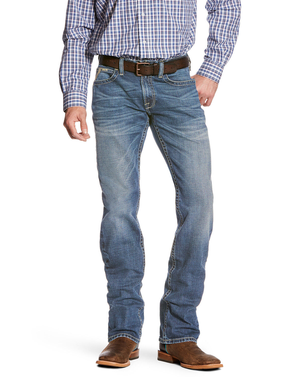 Image #2 - Ariat Men's M5 Nolan Slim Stackable Stretch Straight Leg Jeans, Blue, hi-res