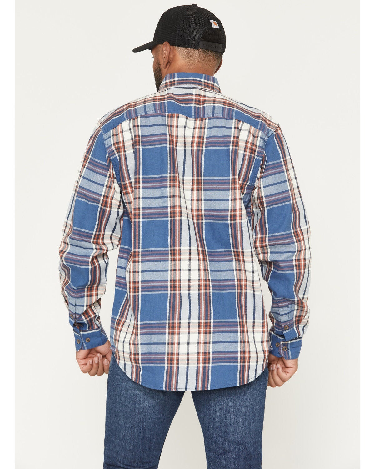 Image #4 - Carhartt Men's FR Force&reg; Loose Fit Twill Plaid Print Long Sleeve Button-Down Work Shirt, Dark Blue, hi-res
