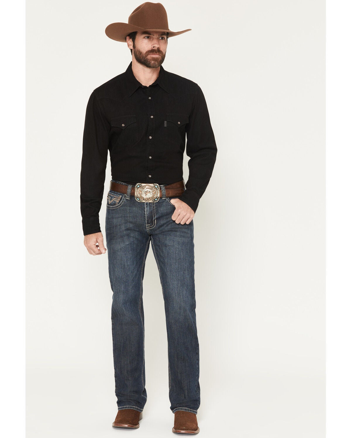 Rock & Roll Denim Men's Double Barrel Dark Wash Relaxed Straight Stretch Denim Jeans, Dark Wash, hi-res