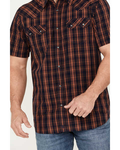 Image #3 - Moonshine Spirit Men's Strummin Plaid Print Short Sleeve Western Snap Shirt, Navy, hi-res