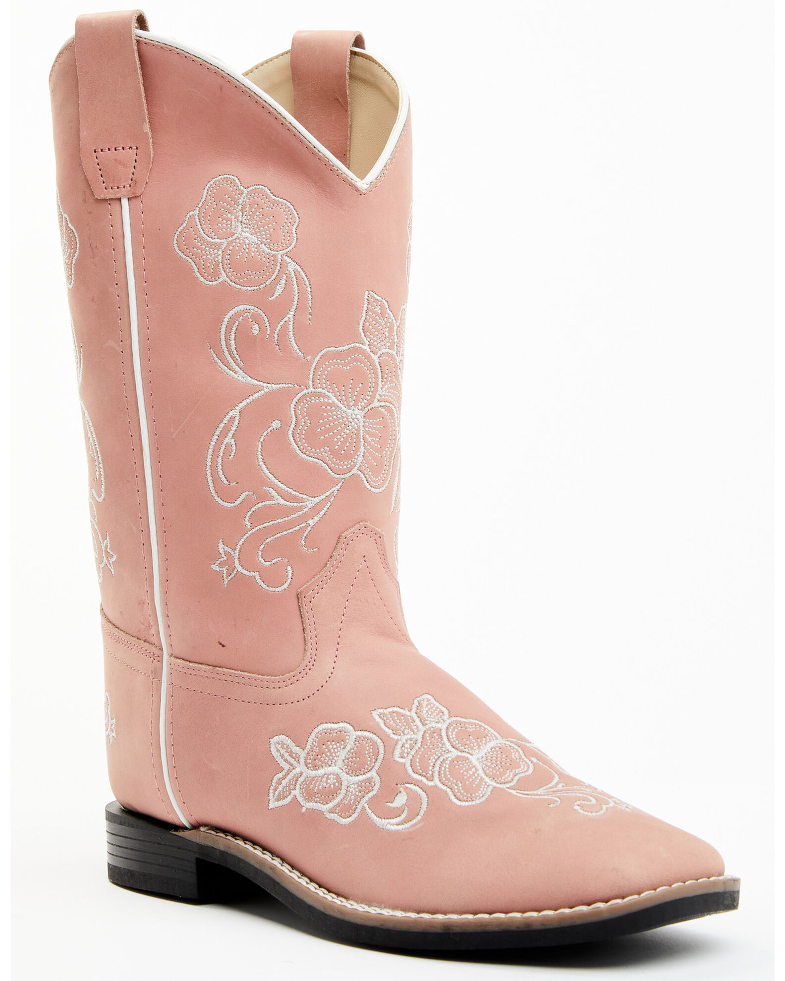 Shyanne Girls Little Lasy Floral Embroidered Leather Western Boots Broad Square Toe Sheplers