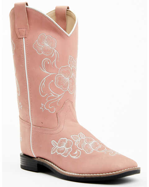 Image #1 - Shyanne Girls' Little Lasy Floral Embroidered Leather Western Boots - Broad Square Toe, Pink, hi-res