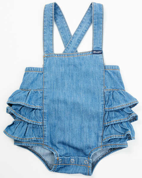 Image #1 - Wrangler Infant Girls' Ruffle Denim Overalls , Blue, hi-res