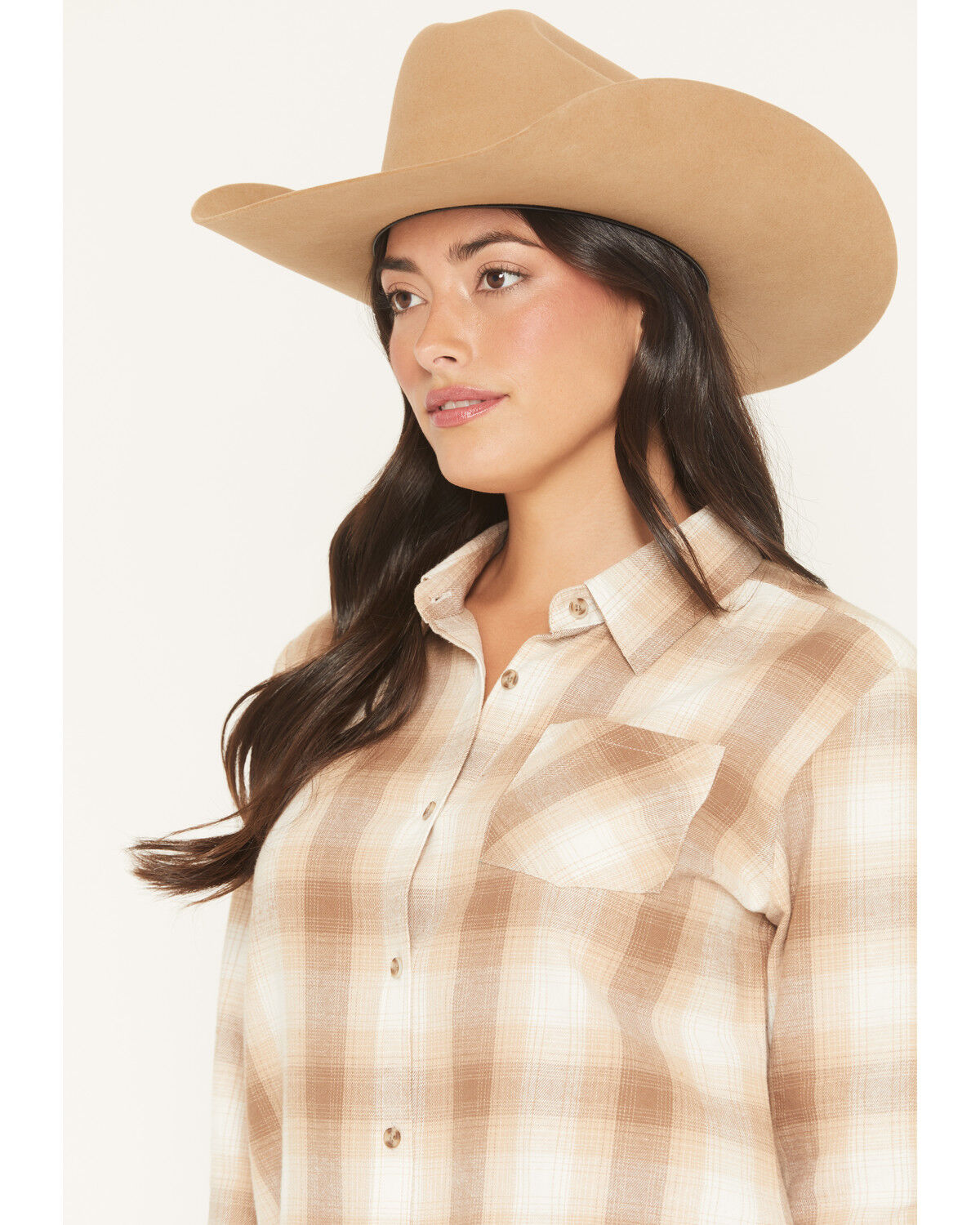 Image #2 - Shyanne Women's Vistas Plaid Print Long Sleeve Button-Down Flannel Shirt, Coffee, hi-res