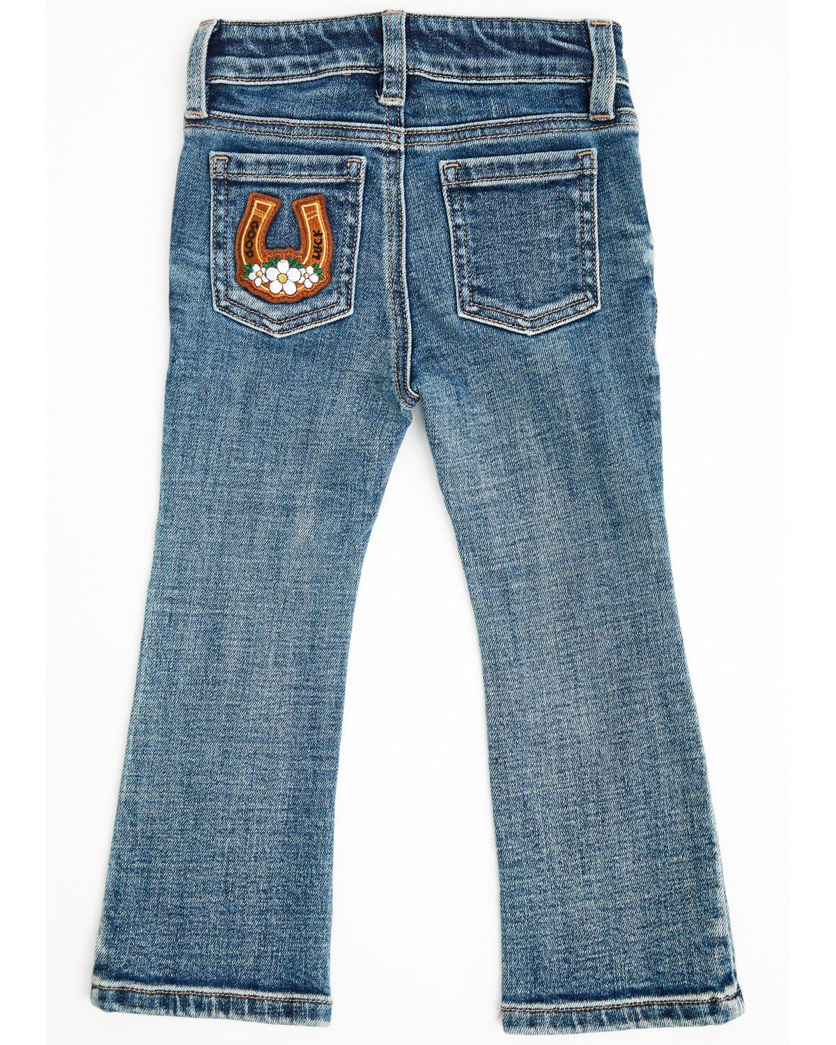 Image #4 - Shyanne Toddler Girls' Cass Patchwork Mid Rise Bootcut Stretch Denim Jeans, Medium Wash, hi-res