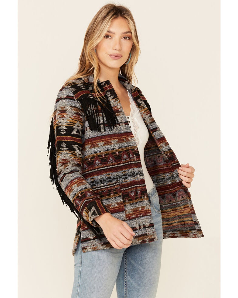 Idyllwind Women's Aztec Print Fringe Blanket Jacket Sheplers
