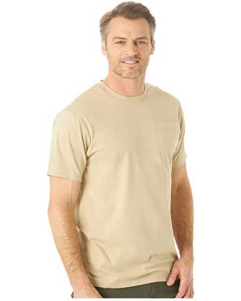 Wrangler Riggs Men's Solid Khaki Performance Short Sleeve Pocket Work T-Shirt , Beige/khaki, hi-res
