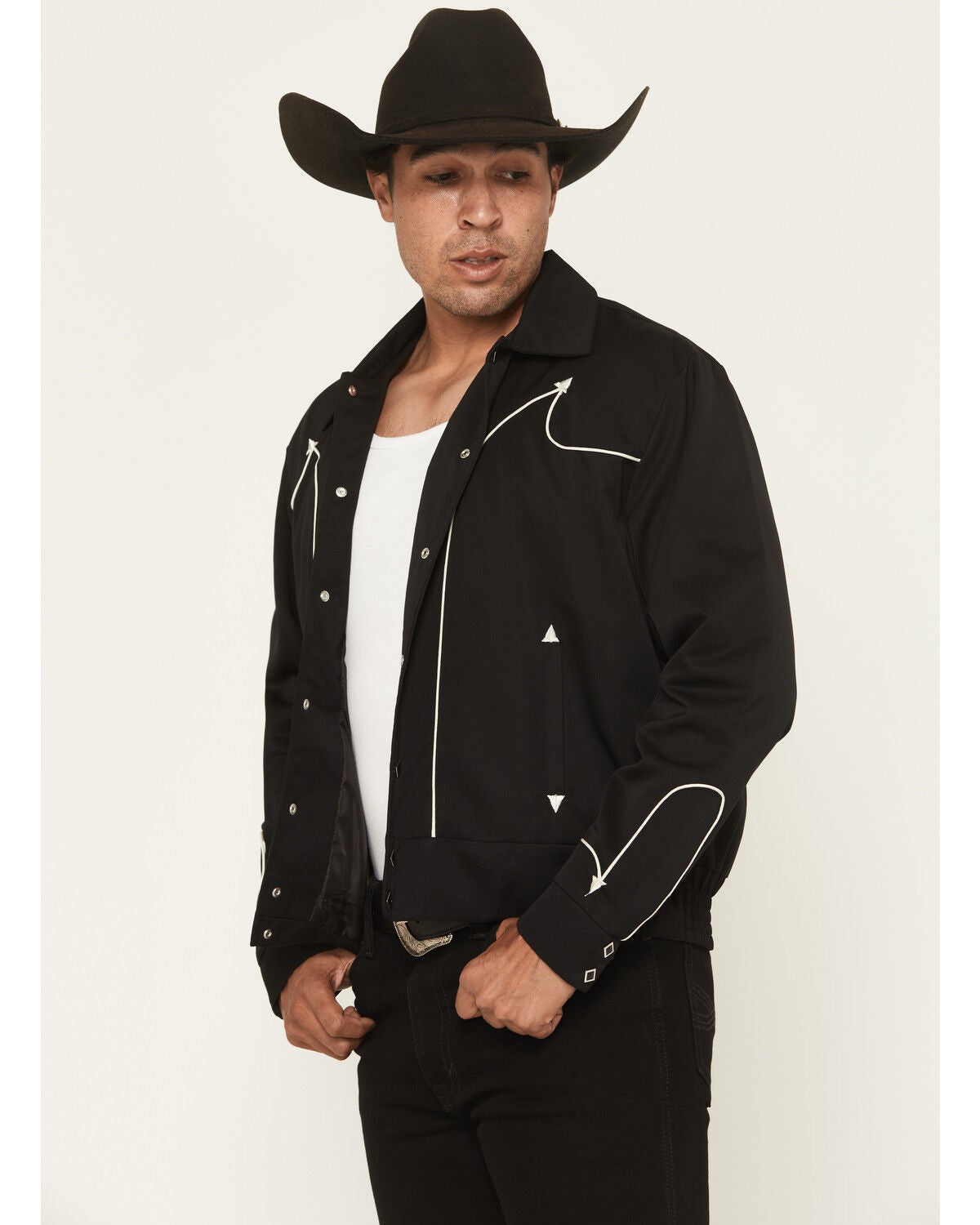 Image #3 - Scully Men's Western Embroidered Snap Jacket, Dark Brown, hi-res