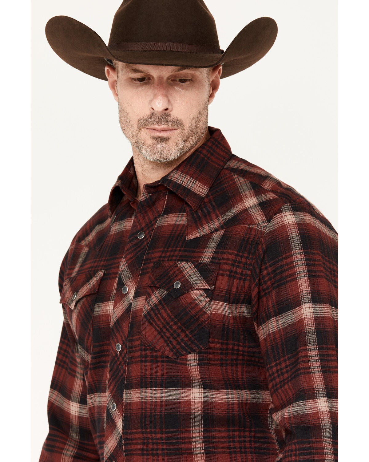 Image #2 - Wrangler Retro Men's Plaid Print Long Sleeve Snap Flannel Shirt, Burgundy, hi-res