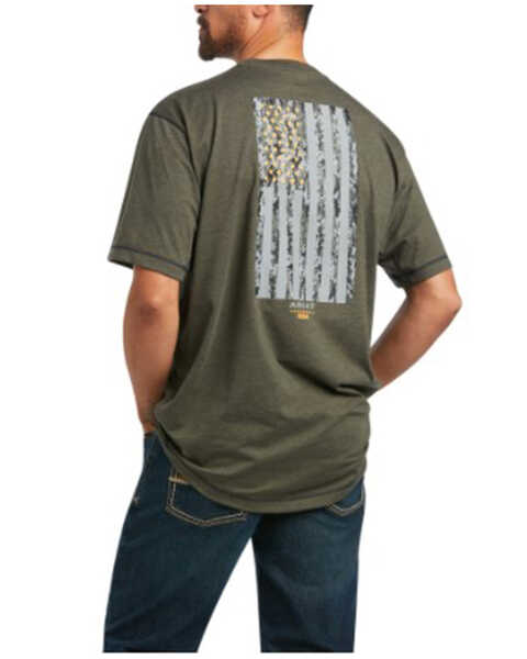 Ariat Men's Heather Sage Rebar Workman Reflective Flag Graphic Short Sleeve Work T-Shirt - Tall , Sage, hi-res