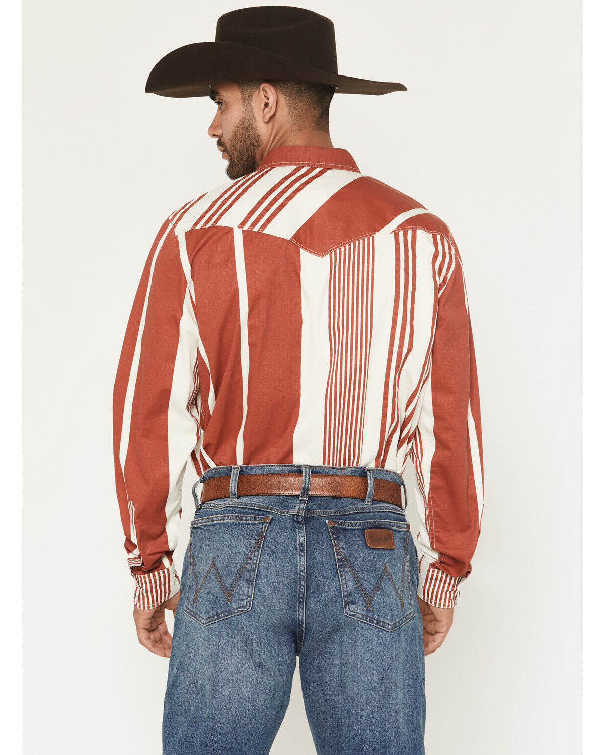 Image #4 - Kimes Ranch Men's Bandit Striped Long Sleeve Pearl Snap Western Shirt, Red, hi-res