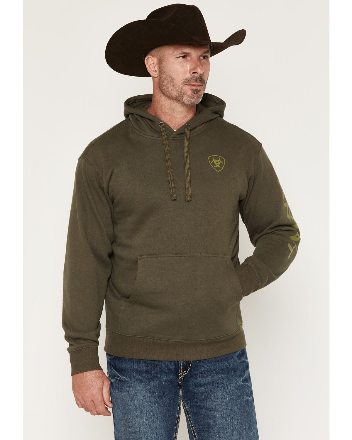 Ariat Men's Logo Hooded Sweatshirt, Olive, hi-res