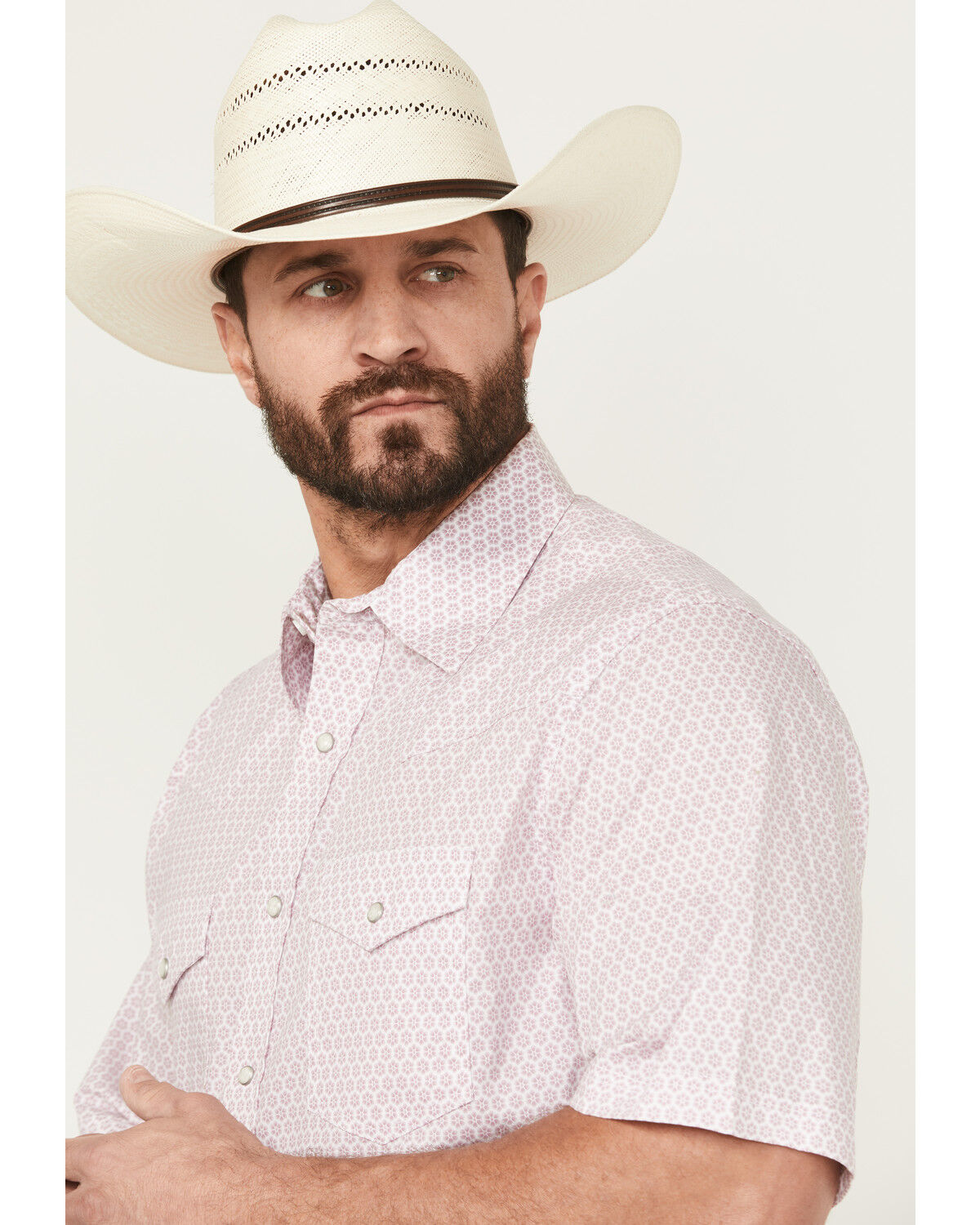 Image #2 - Wrangler Men's 20X Geo Print Short Sleeve Snap Stretch Western Shirt - Tall, White, hi-res