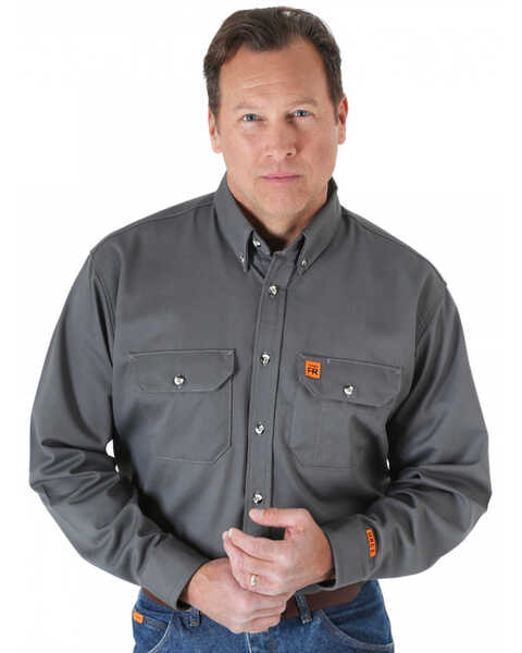 Image #1 - Wrangler Riggs Men's FR Long Sleeve Button Down Work Shirt, Grey, hi-res