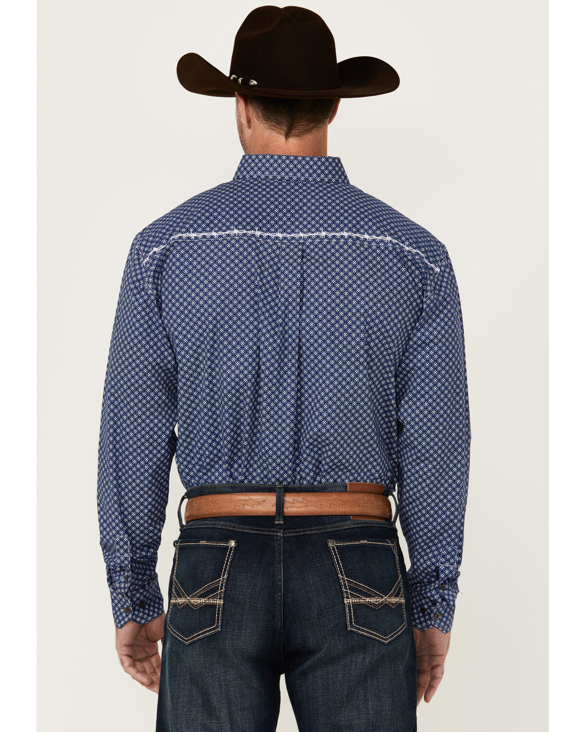 Image #4 - Cowboy Hardware Men's Cross Floral Print Long Sleeve Button-Down Stretch Western Shirt, Navy, hi-res