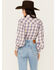 Image #4 - Wrangler Women's Balloon Sleeve Plaid Print Snap Western Shirt, Medium Wash, hi-res