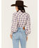 Image #4 - Wrangler Women's Balloon Sleeve Plaid Print Snap Western Shirt , Medium Wash, hi-res