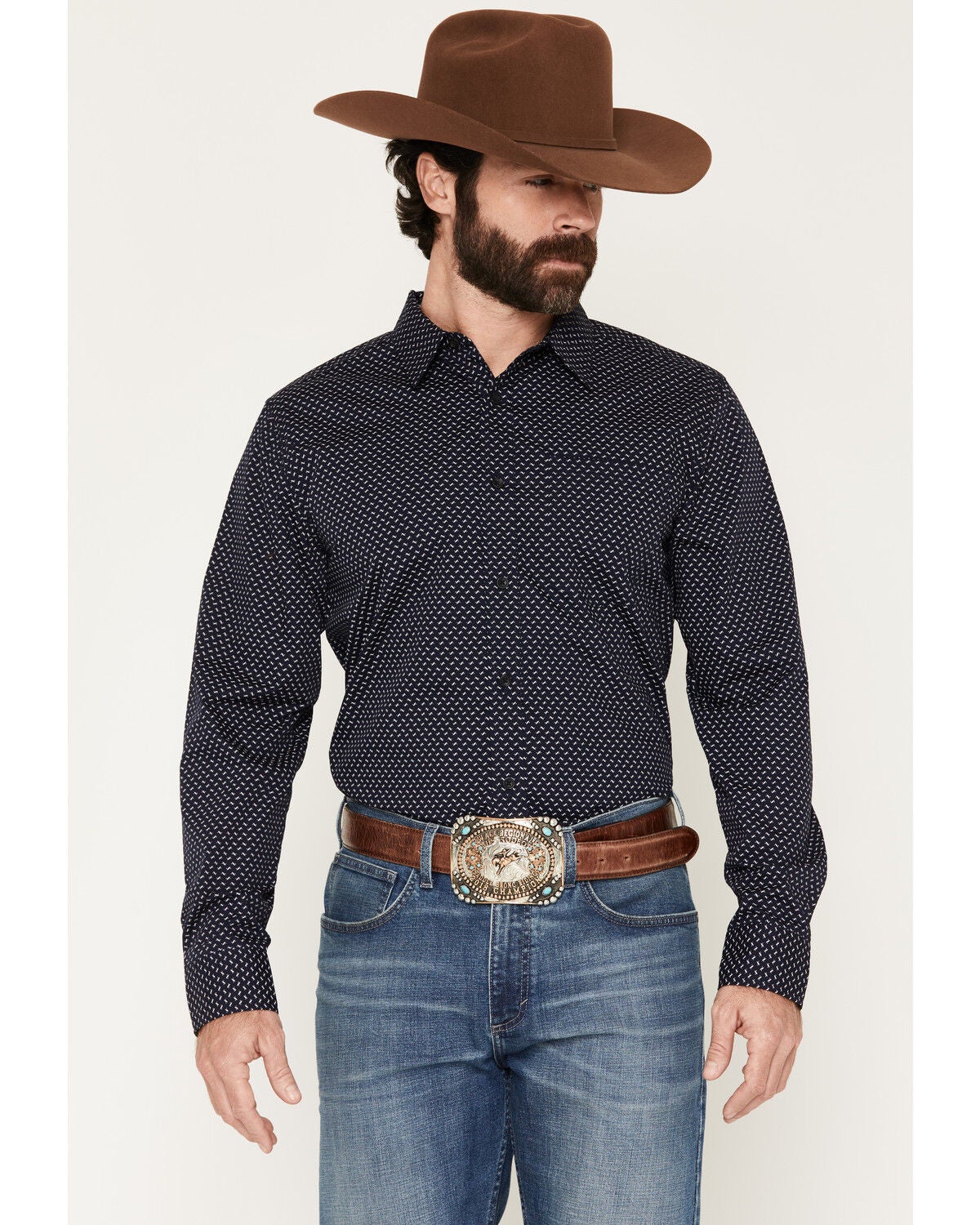 Gibson Trading Co Men's Playin' It Safe Geo Print Long Sleeve Button-Down Long Sleeve Western Shirt, Navy, hi-res
