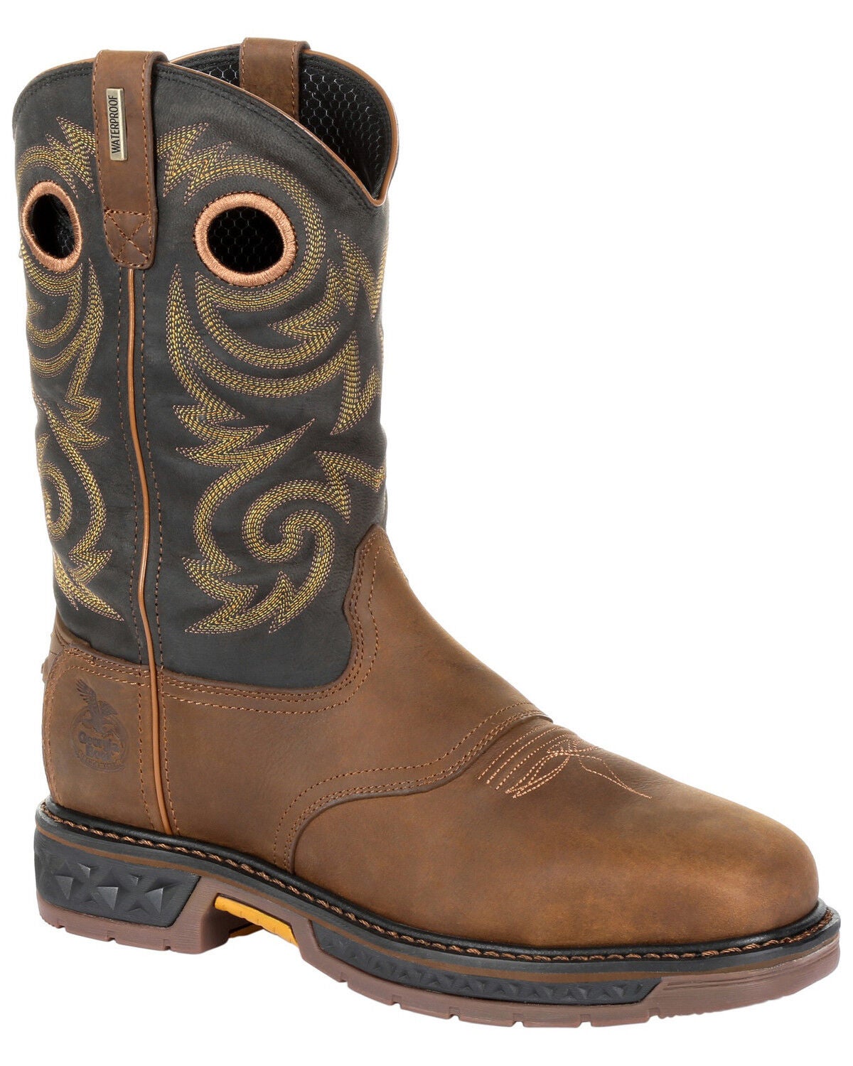Georgia Boot Men's Carbo-Tec LT Waterproof Western Work Boots - Steel Toe, Black/brown, hi-res