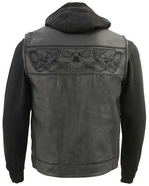 Image #3 - Milwaukee Leather Men's Leather Concealed Carry Vest with Reflective Skulls and Removeable Hoodie, Black, hi-res