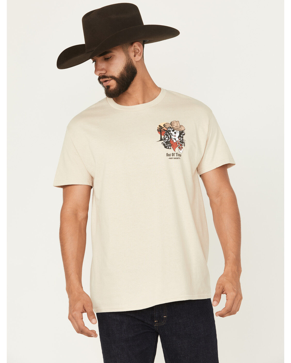 Image #2 - Riot Society Men's Out Of Time Cowgirl Short Sleeve Graphic T-Shirt, Sand, hi-res